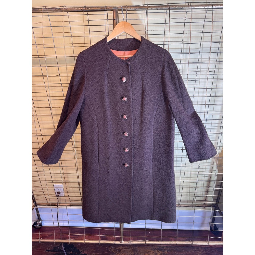 VTG 60s Presentation Brown Wool Boucle Cocoon Coat Size‎ Medium